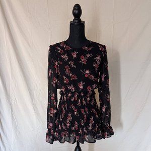 NWT H&M Black Floral Smock-Detail Dress (Size Small)